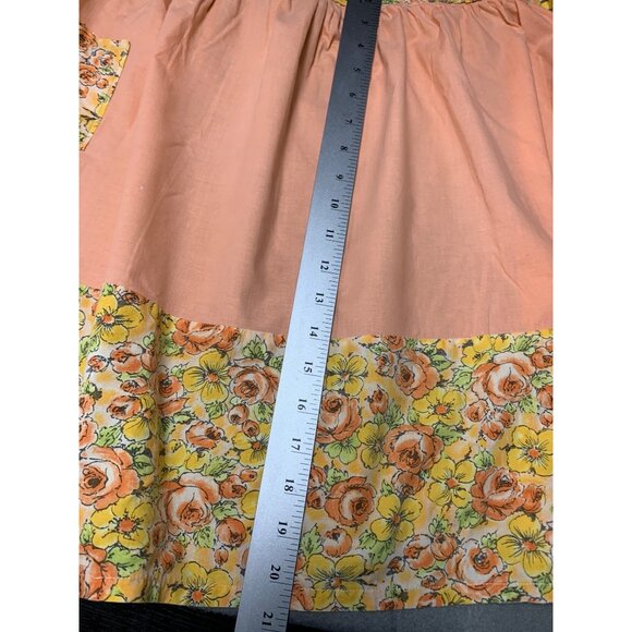 Vintage Handmade Floral Apron Pocket & Tie-Back Design Peach & Yellow Fabric Wai - Picture 4 of 5
